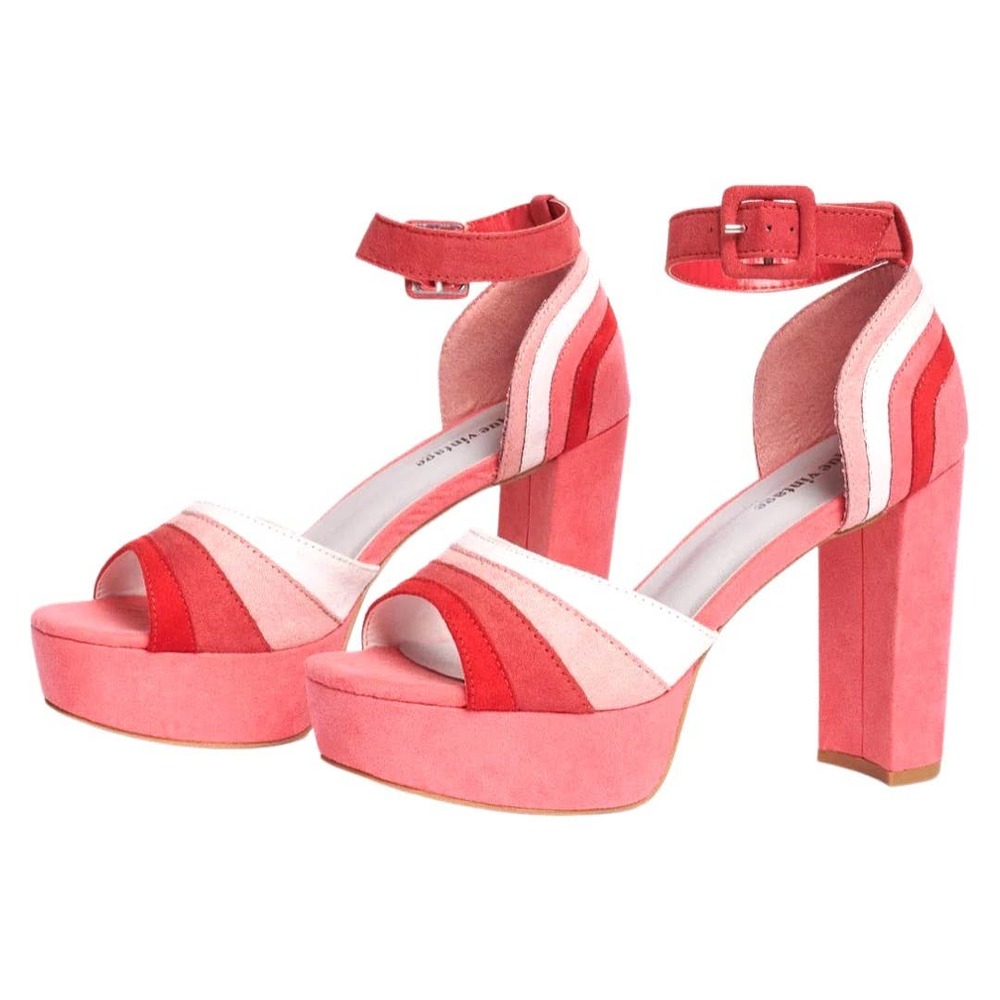 Unique Vintage Pink Suede Peep Toe Platform Heels